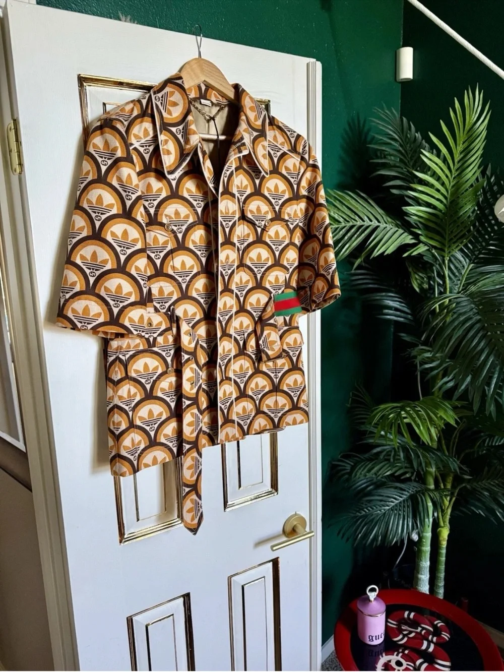 Gucci Orange and Brown Geometric Short-Sleeve Button-Down Shirt